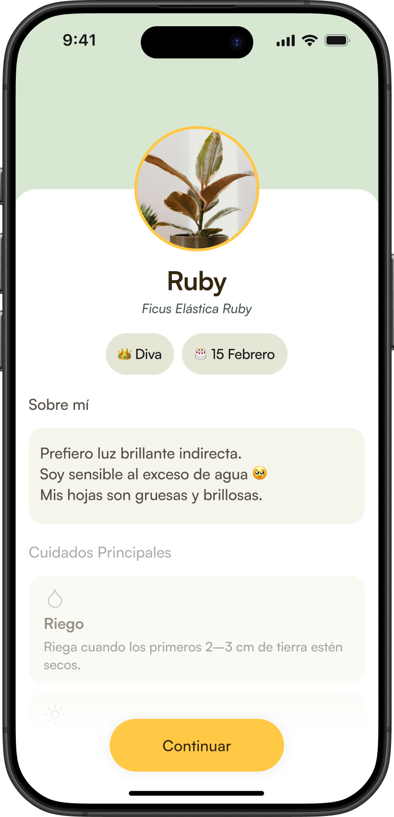 Helia app - Ruby plant profile